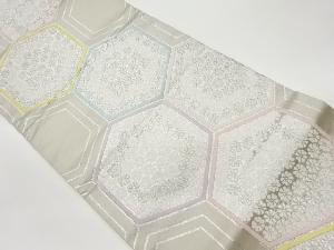 リサイクル　亀甲に花づくし模様織出し袋帯